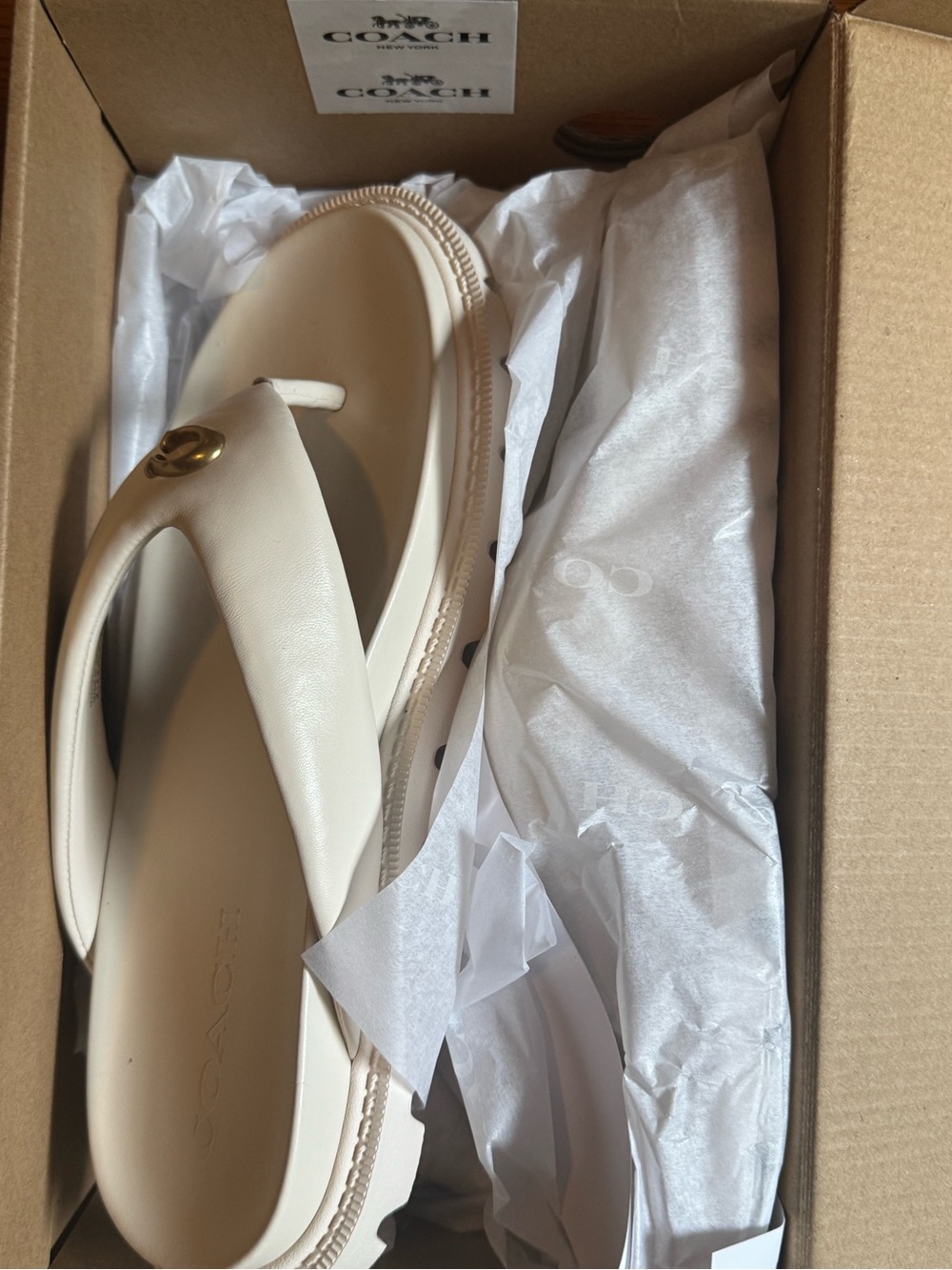 Coach Bryan Women's Thong Sandals with Gold Accent/ color chalk - Picture 8 of 10